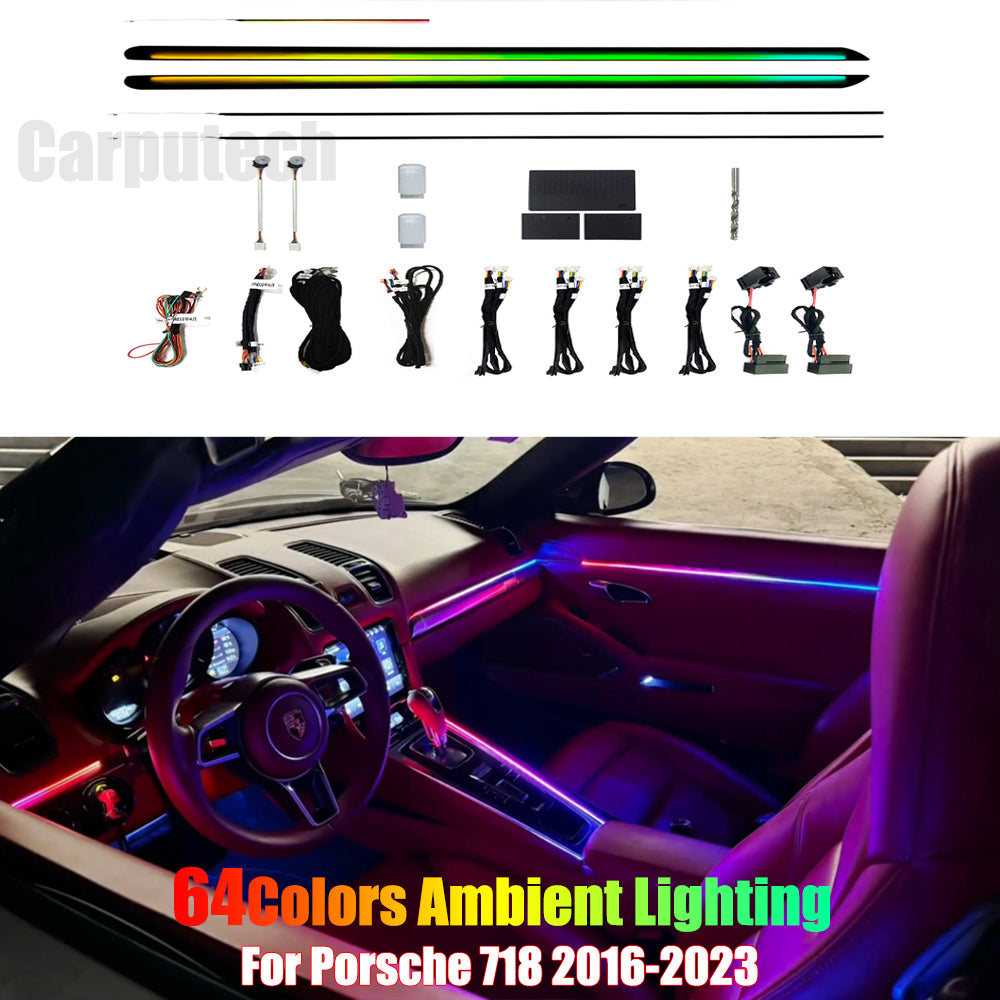 For Porsche 718 2016-2023 64 Color Symphony Car Interior Ambient Lighting Trim Decoration Accessories