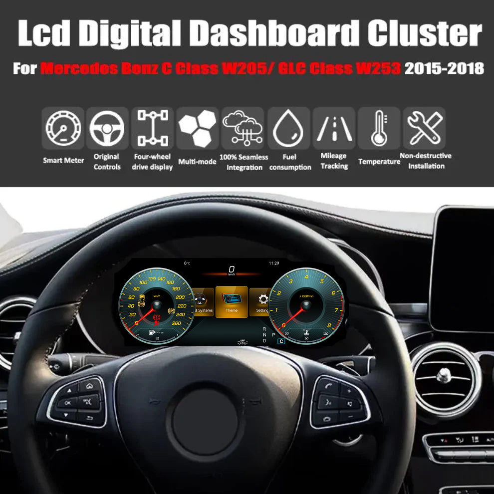 For Mercedes Benz C Class W205/ GLC Class W253 2015-2018 NTG 5.0 12.3" Carplay LCD Digital Dashboard Cluster Car Panel Speedometer Virtual Cockpit