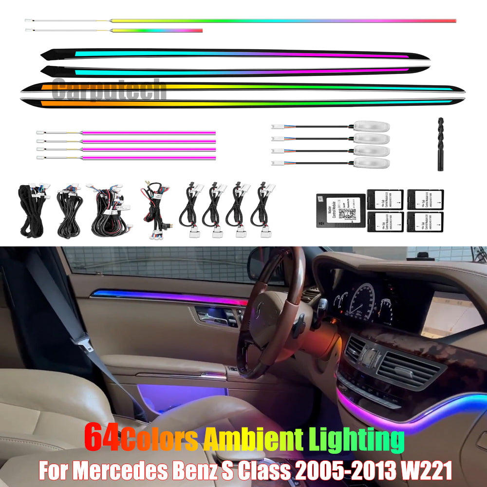 For Mercedes Benz S Class 2005-2013 W221 Dynamic Symphony Car Interior Ambient Lighting 64 Color Trim Decoration Accessories