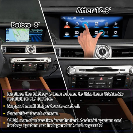 12.3 Inch Android Carplay Car Radio Multimedia Auto Play Interface Screen For Lexus GS200T GS250 GS300H GS350 GS450H GSF GSTurbo 2012-2021