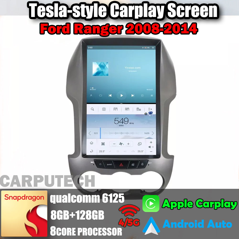Autoradio 12,1" pour Ford Ranger 2008-2014, unité centrale stéréo Carplay, mise à niveau, écran de style Tesla, Android Auto, navigation GPS, lecteur multimédia 
