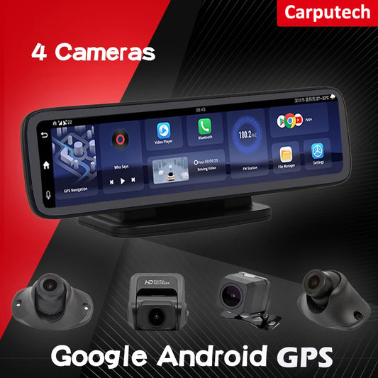 Carputech 4-Kanal Panorama-Dashcam, 4G LTE Android Armaturenbrettkamera, GPS-Navigation, 720P Videorecorder, Bluetooth, WiFi-Monitor 