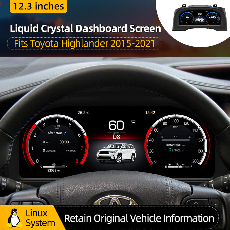 For Toyota Highlander 2015-2021 12.3" LCD Digital Dashboard Cluster Car Panel Speedometer Virtual Cockpit