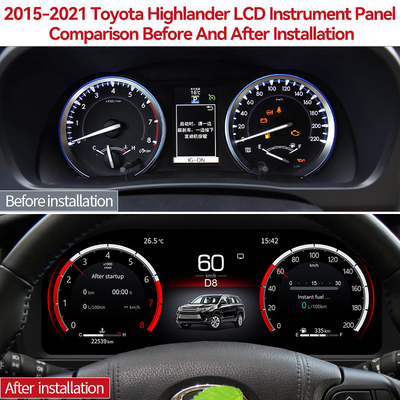 For Toyota Highlander 2015-2021 12.3" LCD Digital Dashboard Cluster Car Panel Speedometer Virtual Cockpit