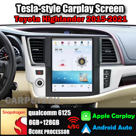 Autoradio 12,1" Qualcomm pour Toyota Highlander 2015-2021, stéréo, Carplay, mise à niveau, écran de style Tesla, Android Auto, navigation GPS, lecteur multimédia