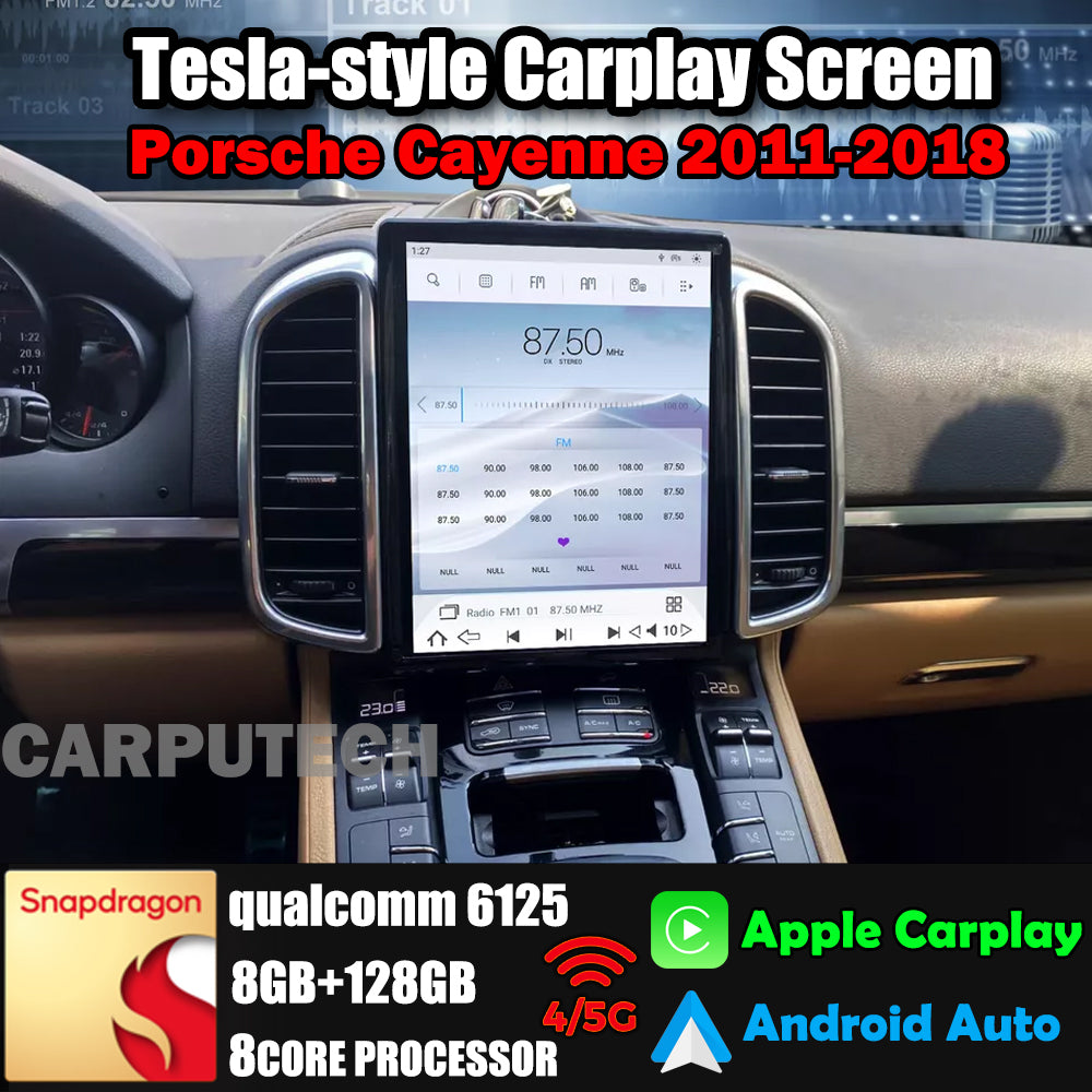 Autoradio 10,4" Qualcomm pour Porsche Cayenne 2011-2018, stéréo, Carplay, mise à niveau, écran de style Tesla, Android Auto, navigation GPS, lecteur multimédia