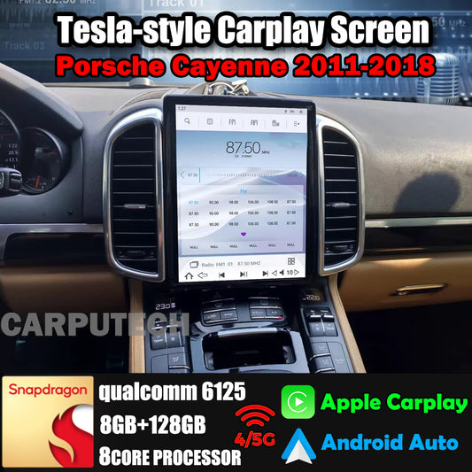 Autoradio 10,4" Qualcomm pour Porsche Cayenne 2011-2018, stéréo, Carplay, mise à niveau, écran de style Tesla, Android Auto, navigation GPS, lecteur multimédia