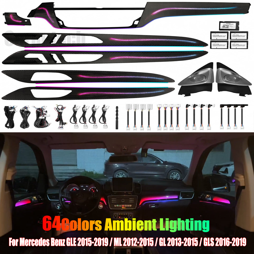For Mercedes Benz GLE 2015-2019 / ML 2012-2015 / GL 2013-2015 / GLS 2016-2019 Dynamic Symphony Car Interior Ambient Lighting 64 Color Trim Decoration Accessories