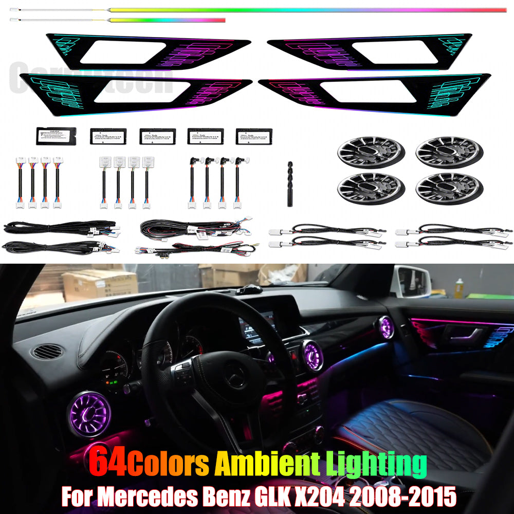 For Mercedes Benz GLK X204 2008-2015 Dynamic Symphony Car Interior Ambient Lighting 64 Color Trim Decoration Accessories
