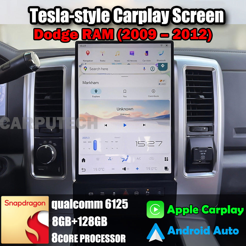 13.8" Qualcomm For Dodge RAM 1500 2500 3500 2009-2012 Car Radio Infotainment Navigation System Tesla Style Screen Head Unit GPS Multimedia Player