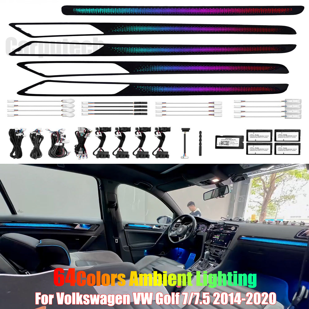 For Volkswagen VW Golf 7 / 7.5 2014-2020 Dynamic Symphony Car Interior Ambient Lighting 64 Color Trim Decoration Accessories