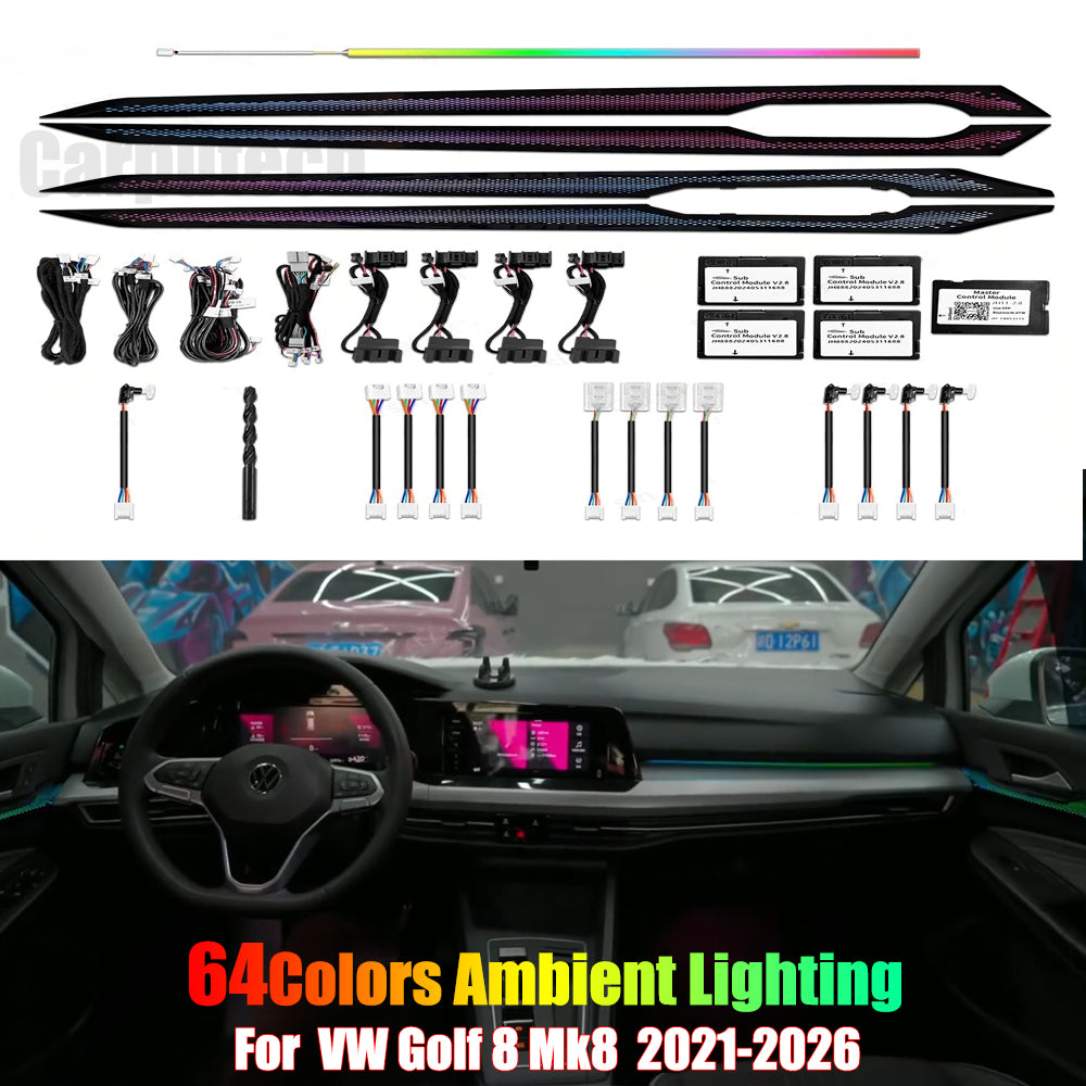 For Volkswagen VW Golf 8 Mk8  2021-2026 Dynamic Symphony Car Interior Ambient Lighting 64 Color Trim Decoration Accessories