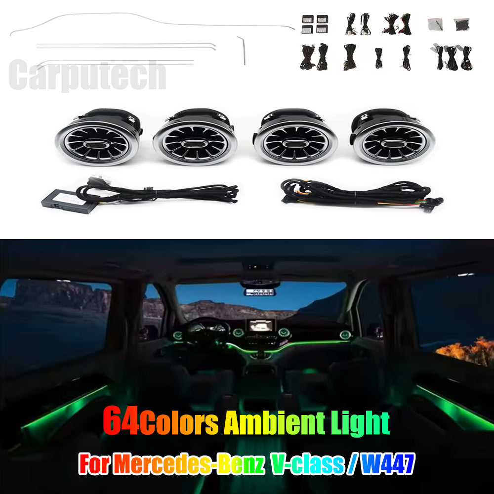 64 Colors LED Ambient Light For Mercedes Benz W447 V-Class 2016-2023 Air Vents Lights Car Interior Ambient Lighting