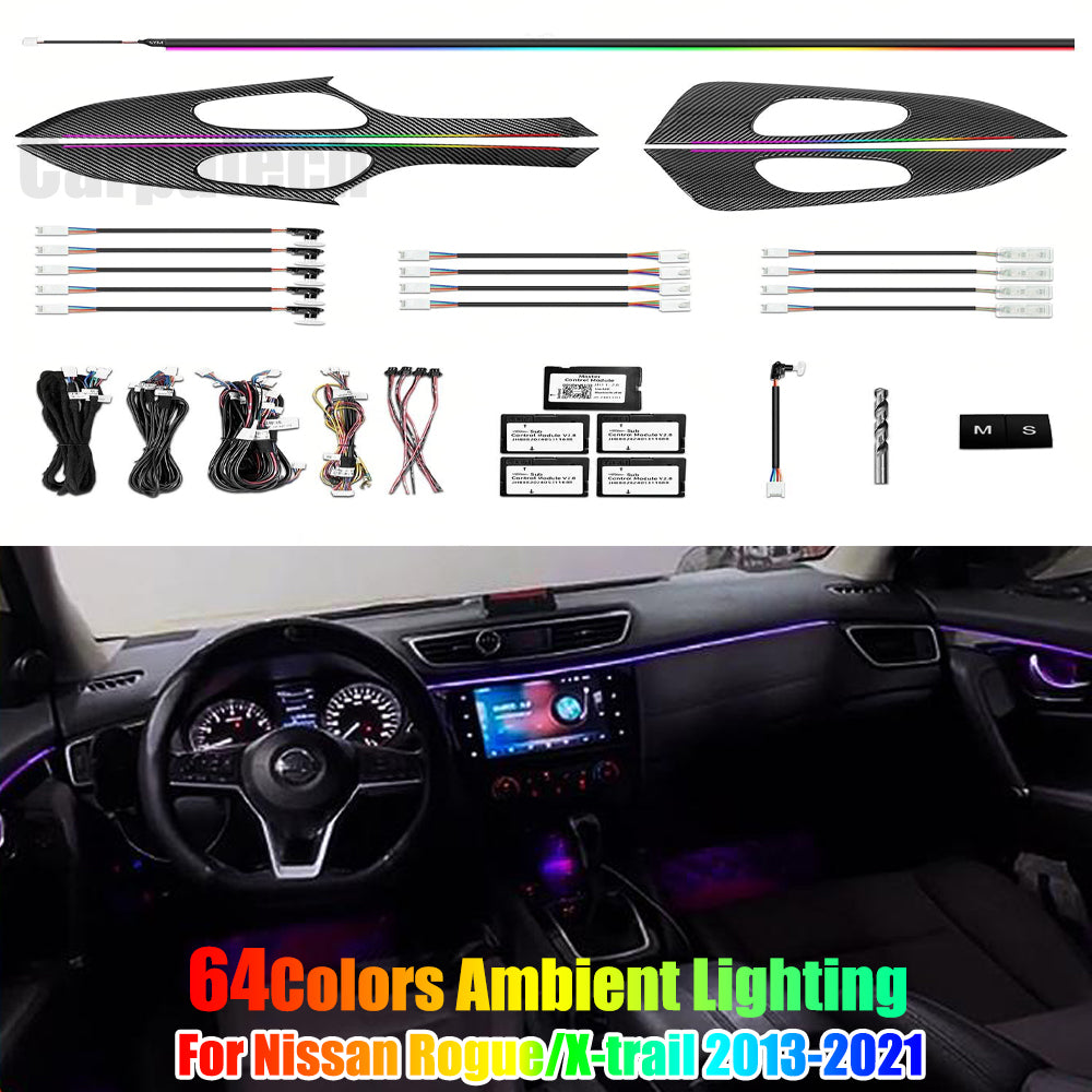Upgrade 64 Colors Led Car Interior Ambient Lighting for Nissan Rogue / X-trail 2013-2021 Trim Decoration Accessories