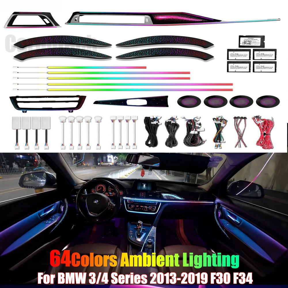 For BMW 3 / 4 Series 2013-2019 F30 F34 Dynamic Symphony Car Interior Ambient Lighting 64 Color Trim Decoration Accessories