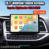 13.1 inch For Toyota Highlander 2014-2019 Infotainment Navigation System Car Multimedia Touch Screen Head Unit Android14 Car Radio GPS