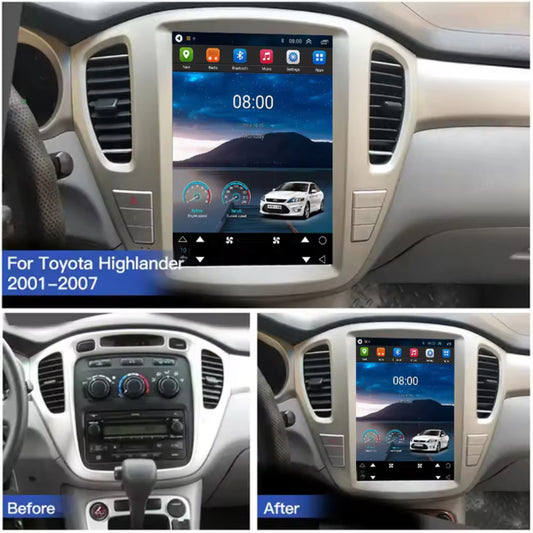 Autoradio 12,1" Qualcomm pour Toyota Highlander 2001-2007, stéréo, Carplay, mise à niveau, écran de style Tesla, Android Auto, navigation GPS, lecteur multimédia