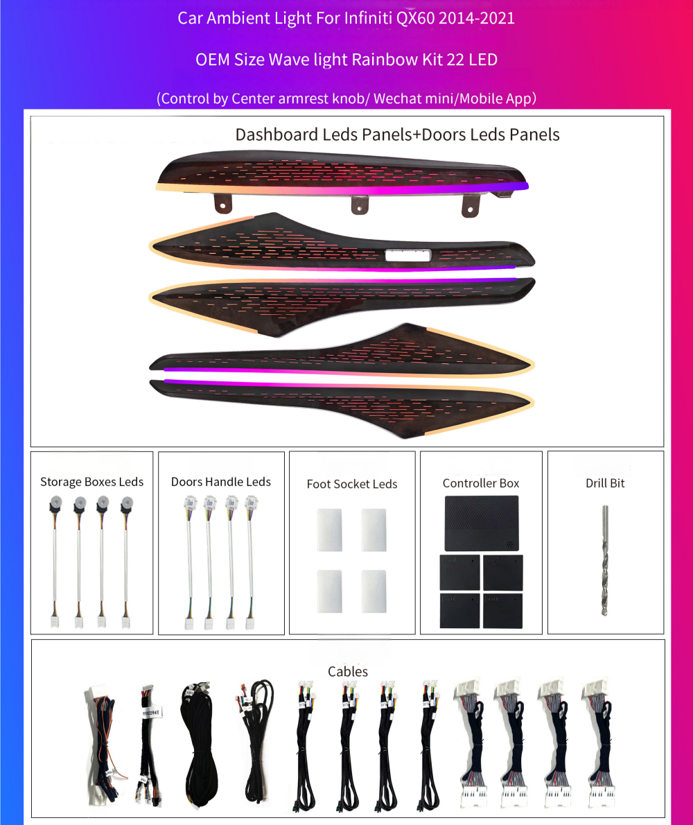 For Infiniti QX60 2014-2021 Symphony Car Interior Ambient Lighting 64 Color Trim Decoration Accessories