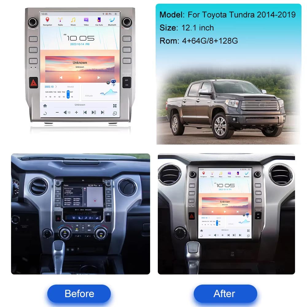 12.1" Qualcomm For Toyota Tundra 2014-2021 Car Radio Stereo Carplay Upgrade Tesla Style Screen Android Auto GPS Navigation Multimedia Player