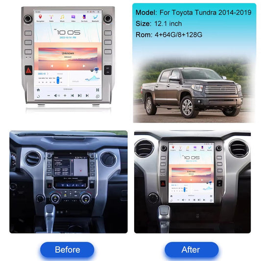 Autoradio 12,1" Qualcomm pour Toyota Tundra 2014-2019, stéréo, Carplay, mise à niveau, écran de style Tesla, Android Auto, navigation GPS, lecteur multimédia