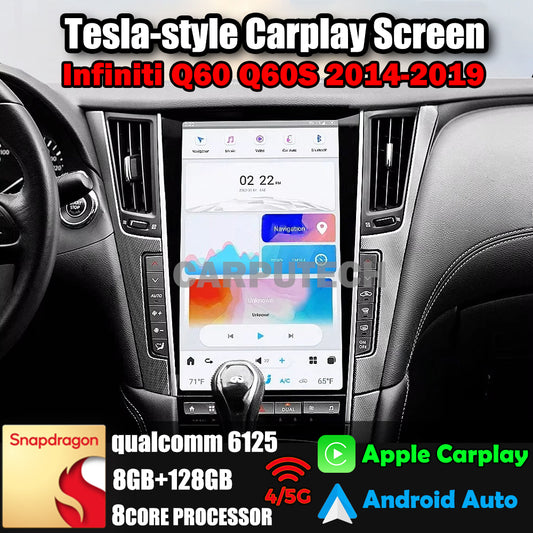 13,6 "Qualcomm pour Infiniti Q60 Q60S 2014-2019 autoradio stéréo Carplay mise à niveau écran de style Tesla Android Auto GPS Navigation lecteur multimédia 
