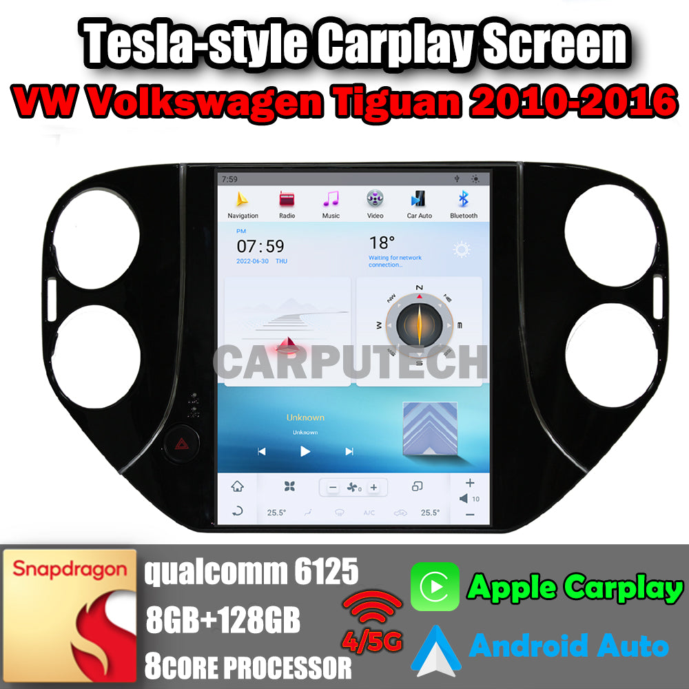 Autoradio 10,4" pour VW Volkswagen Tiguan 2010-2016, stéréo, Carplay, mise à niveau, écran de style Tesla, Android Auto, navigation GPS, lecteur multimédia