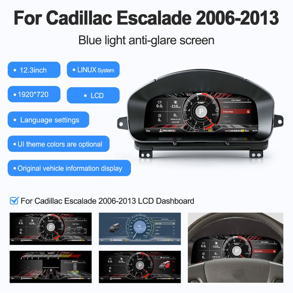 12.3" LCD Digital Dashboard Cluster For Cadillac Escalade 2006 - 2013 Car Panel Speedometer Virtual Cockpit