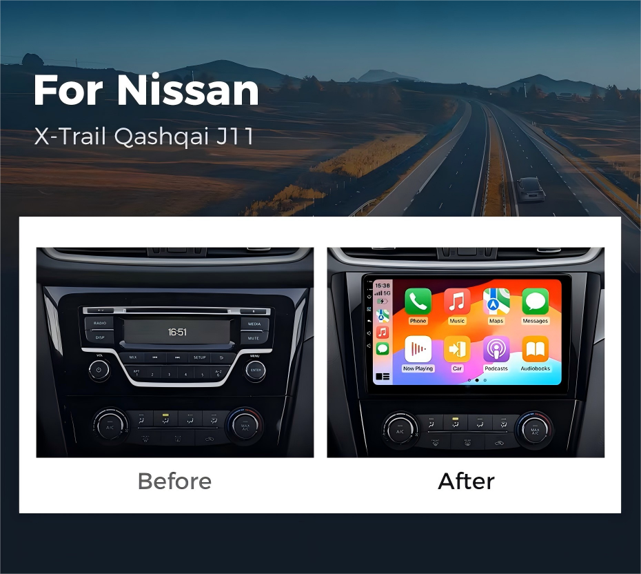 For Nissan X-Trail / Qashqai 2010-2014 GTR Infotainment Navigation System Car Multimedia Touch Screen Head Unit Android14 Car Radio GPS