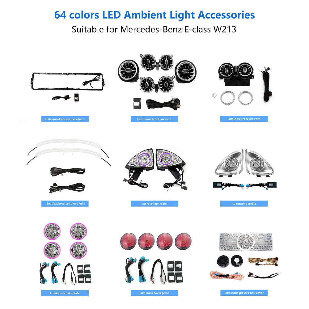 64 Colors Ambient Light Kits for Mercedes-Benz E-Class W213 2016-2022 Rotary Tweeter Atmosphere Light Luminous Turbine Vent Speaker Cover
