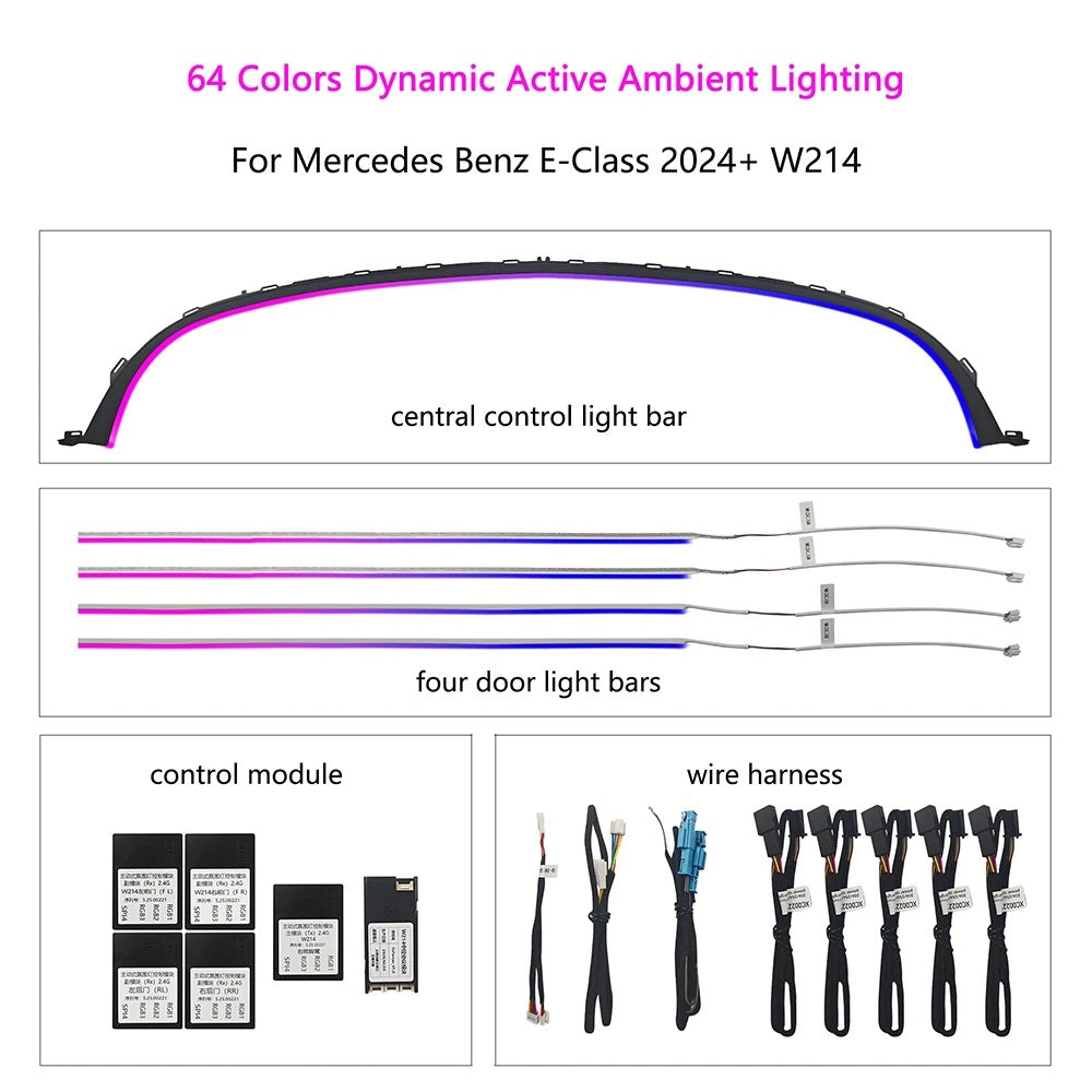 New 64 Colors Ambient Lighting For Mercedes Benz E-Class W214 2024-2025 Dynamic Active Interior LED Ambience Lights