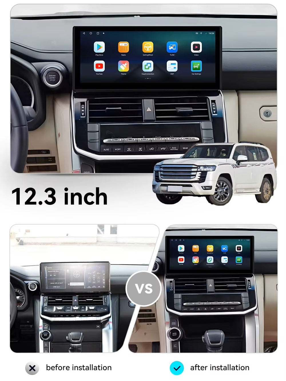 12.3'' For Toyota Land Cruiser LC300 2022 Infotainment Navigation System Car Multimedia Touch Screen Head Unit Android14 Car Radio GPS
