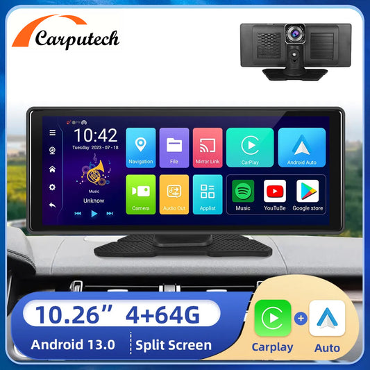 Carputech 10.26inch Car DVR For Android 13 4+64G Carplay Monitor Android Auto Dash Cam WIFI GPS Navigation Dashboard Recorder