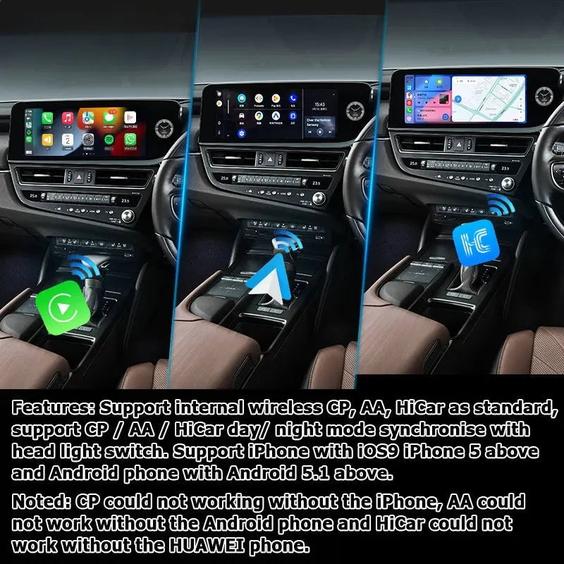 Lexus ES Android13 base Navigation Video Interface box Apple CarPlay & Android Auto Upgrade Module Carputech