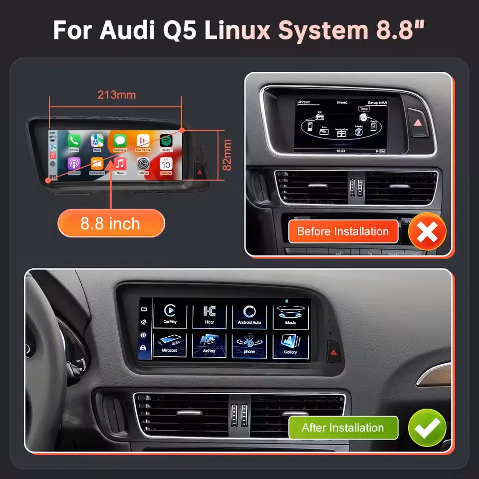 For Audi Q5 2009-2017 Linux Car Radio Multimedia Touch Screen Head Unit Wireless Apple CarPlay Android Auto Carputech