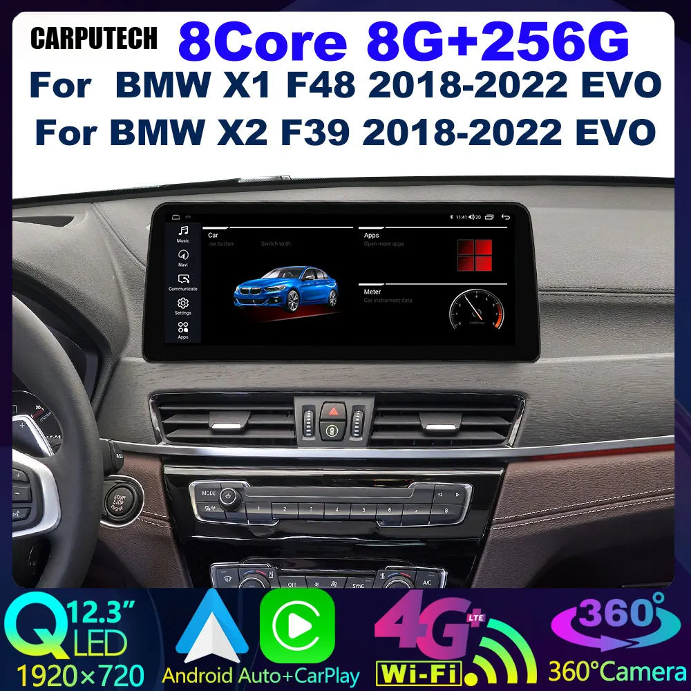 Carputech 12.3 "Android 13 8 256G Qled 1920*720 Autoradio Multimedia Voor Bmw X1 E84 X2 F39 Cic Nbt Evo 2009-2022 Gps Carplay Radio