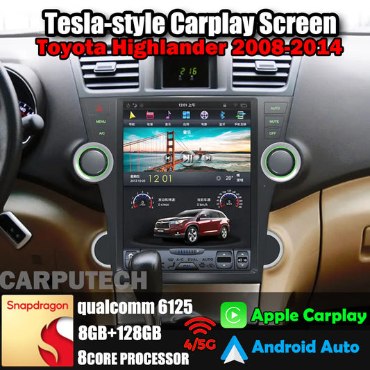 Autoradio 12,1" Qualcomm pour Toyota Highlander 2008-2014, stéréo, Carplay, mise à niveau, écran de style Tesla, Android Auto, navigation GPS, lecteur multimédia