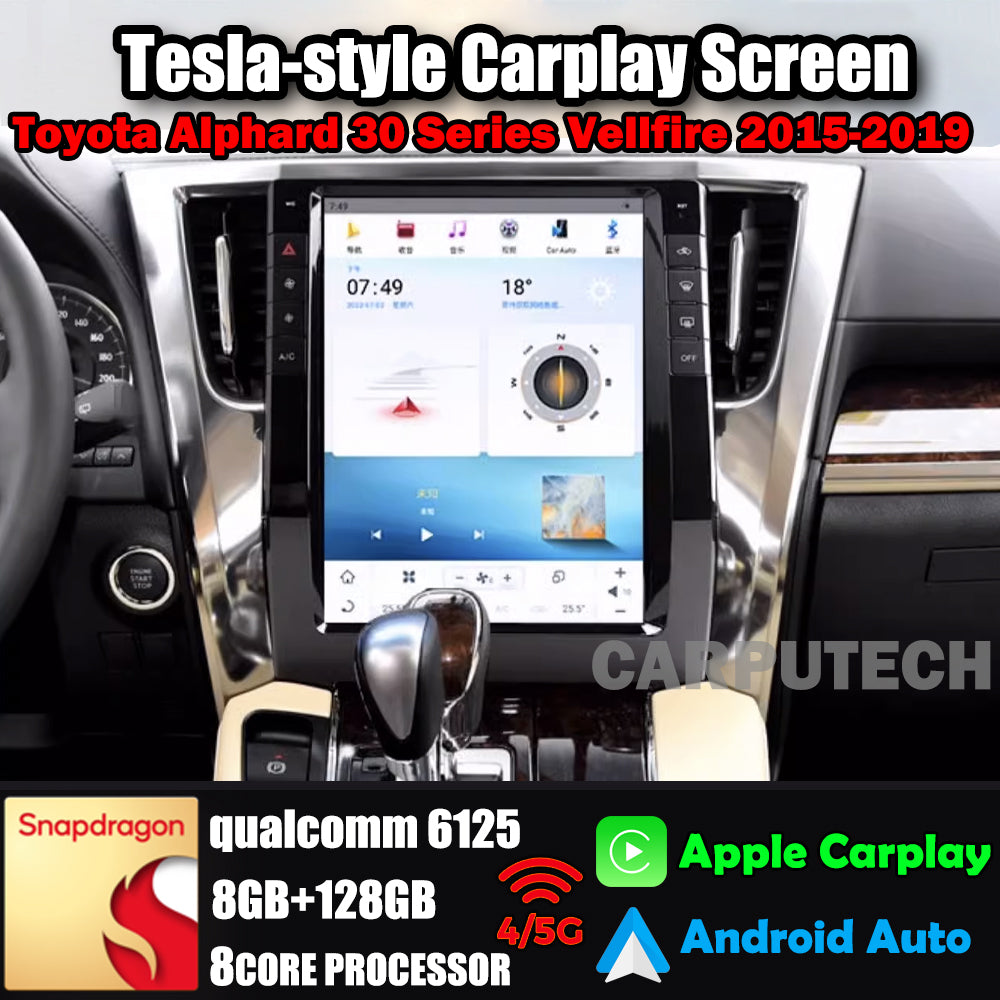 Autoradio 13" pour Toyota Alphard 30 Series Vellfire 2015-2019, stéréo, Carplay, mise à niveau, écran de style Tesla, Android Auto, navigation GPS, lecteur multimédia