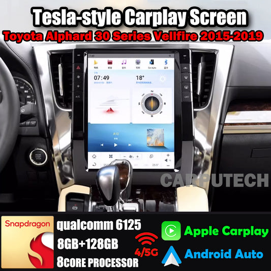 Autoradio 13" pour Toyota Alphard 30 Series Vellfire 2015-2019, stéréo, Carplay, mise à niveau, écran de style Tesla, Android Auto, navigation GPS, lecteur multimédia