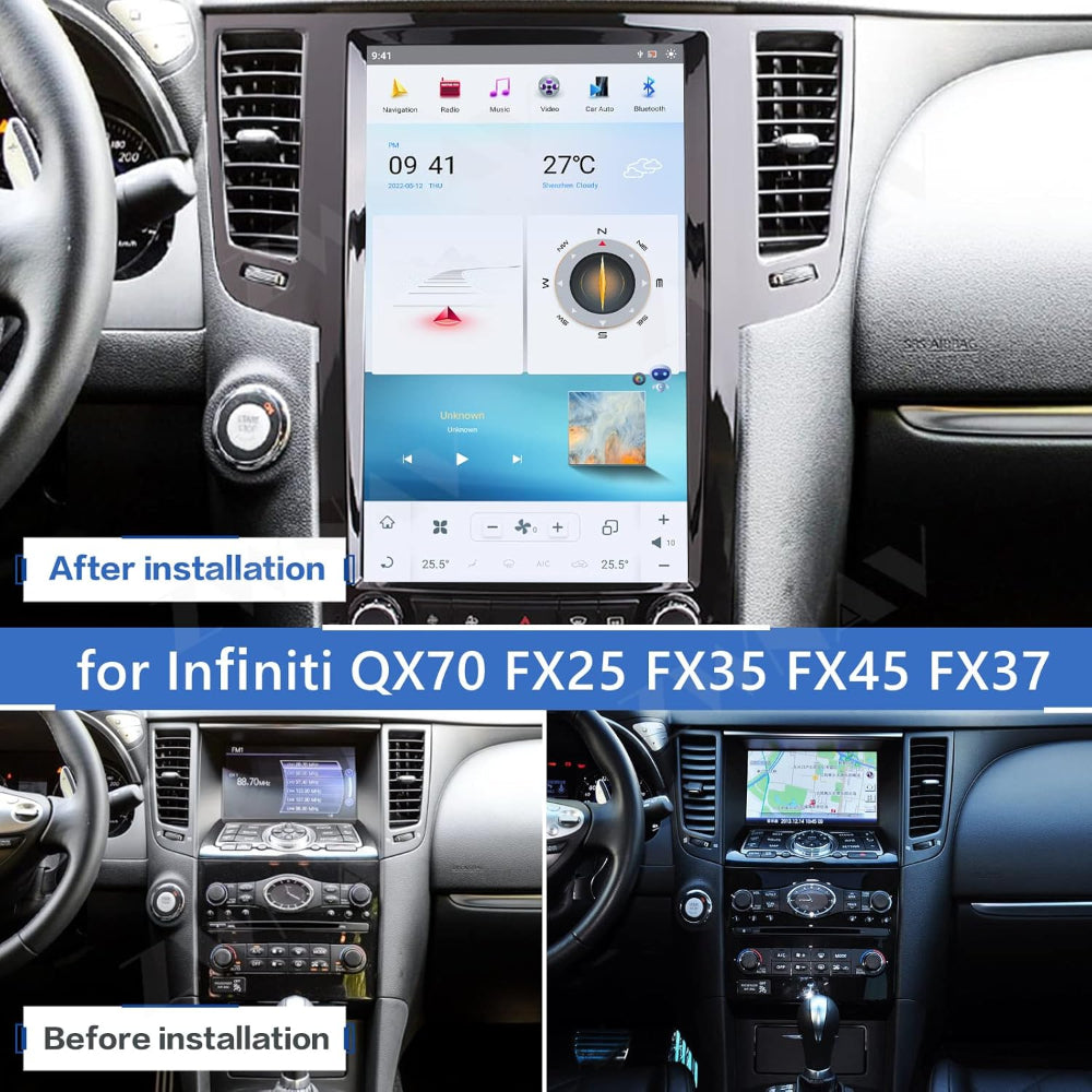 13.6" Qualcomm For Infiniti QX70 2009-2016 Car Radio Stereo Carplay Upgrade Tesla Style Screen Android Auto GPS Navigation Multimedia Player