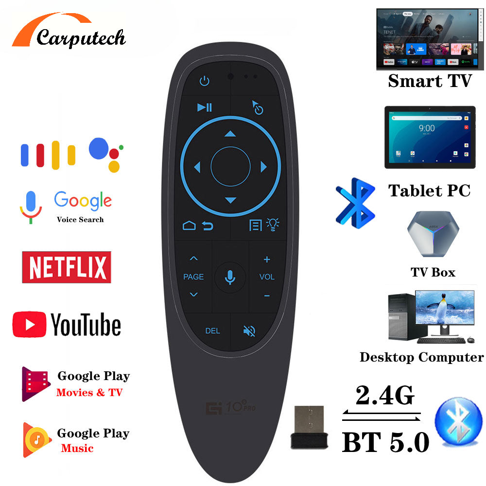 Carputech G10S PRO BT Air Mouse Sprachfernbedienung Kabellos 2,4G/Bluetooth 5.0 Gyroskop Smart Controller für H96 Max T95 