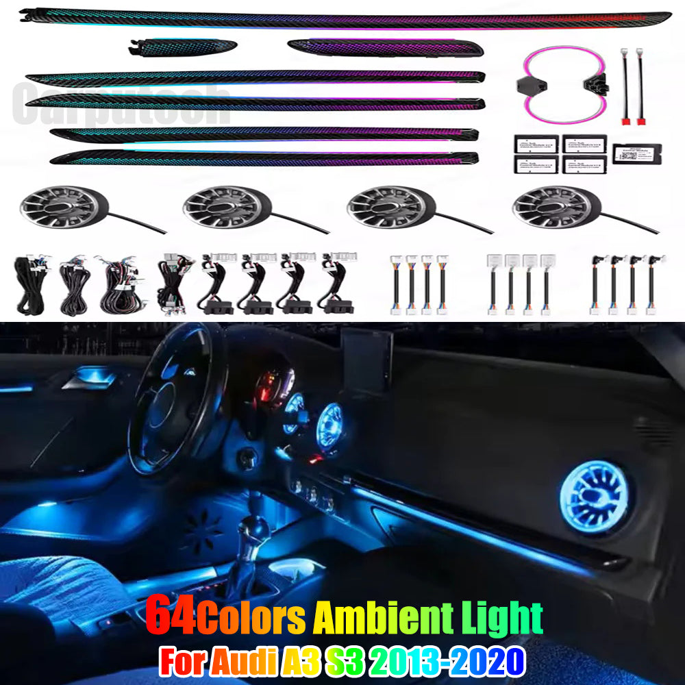 64 Colors Dynamic Ambient Light for Audi A3 S3 2013-2020 Car Interior Lighting Upgrade Accessories Air Vent Light