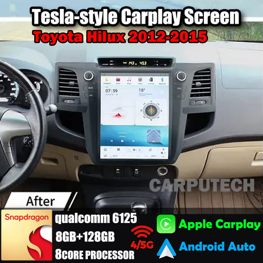 Autoradio 12,1" pour Toyota Hilux 2012-2015, stéréo, Carplay, mise à niveau, écran de style Tesla, Android Auto, navigation GPS, lecteur multimédia