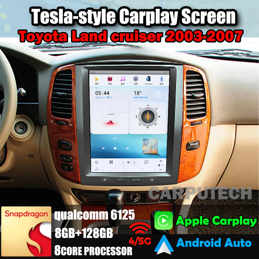 Autoradio 12,1" Qualcomm pour Toyota Land Cruiser 2002-2007, unité centrale stéréo Carplay, mise à niveau, écran de style Tesla, Android Auto, navigation GPS, lecteur multimédia