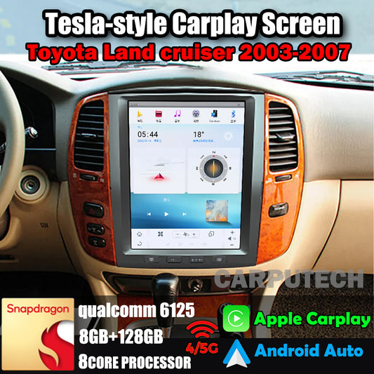 Autoradio 12,1" Qualcomm pour Toyota Land Cruiser 2002-2007, unité centrale stéréo Carplay, mise à niveau, écran de style Tesla, Android Auto, navigation GPS, lecteur multimédia