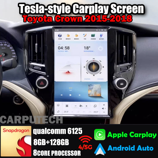 Autoradio 13,6" pour Toyota Crown 2015-2018, unité centrale stéréo Carplay, mise à niveau, écran de style Tesla, Android Auto, navigation GPS, lecteur multimédia