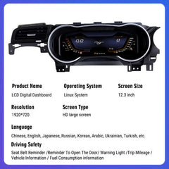 12.3 "LCD Digital Dashboard Cluster Für Ford Mustang 2012-2023 Auto Panel Tacho Virtuelle Cockpit 