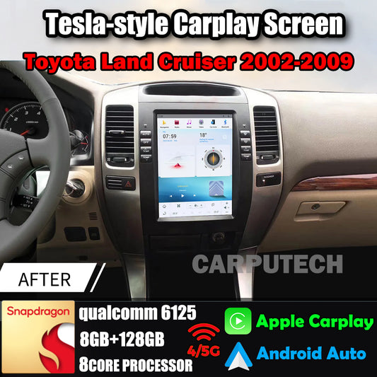Autoradio 10,4" pour Toyota Land Cruiser 2002-2009, unité centrale stéréo Carplay, mise à niveau, écran de style Tesla, Android Auto, navigation GPS, lecteur multimédia