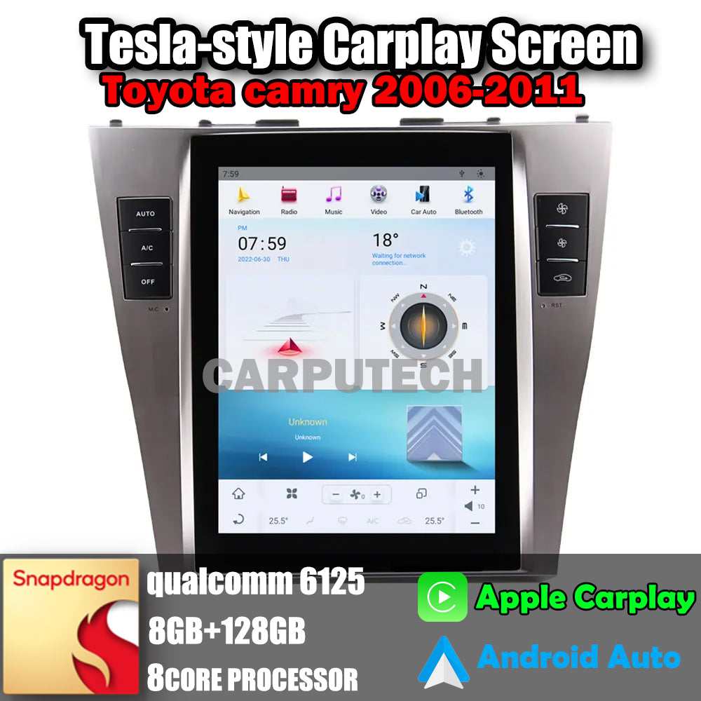 Autoradio 10,4" pour Toyota Camry 2006-2011, mise à niveau Carplay, écran de style Tesla, Android Auto, navigation GPS, lecteur multimédia