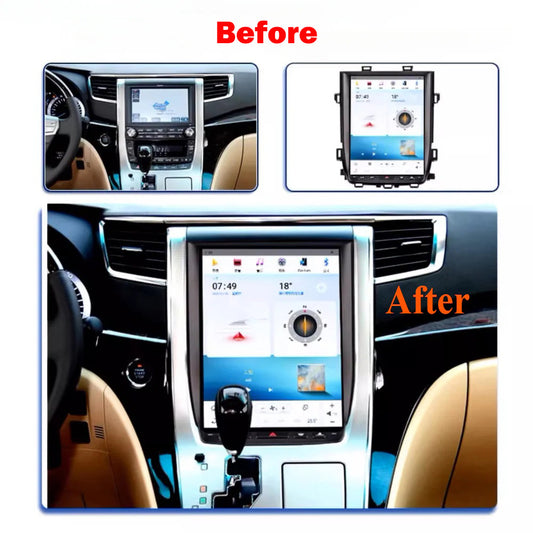 Autoradio 12,1" pour Toyota Alphard 20 Series/Vellfire 2010-2014, stéréo, Carplay, mise à niveau, écran de style Tesla, Android Auto, navigation GPS, lecteur multimédia