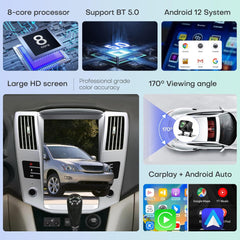 12,1 Zoll Qualcomm für Lexus RX RX300 RX330 RX350 RX400H 2004–2008 Autoradio-Stereo-Carplay-Upgrade Tesla-Stil-Bildschirm Android Auto GPS-Navigation Multimedia-Player
